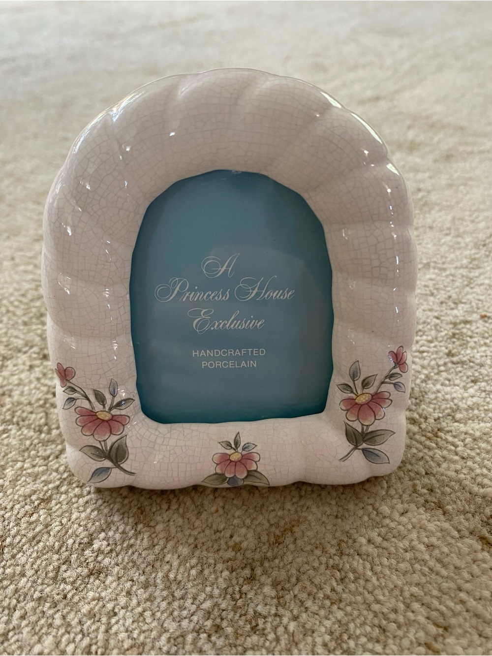 Princess House Pink Floral Porcelain Picture Frame with Green Leaves